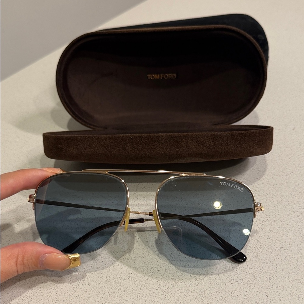 Tom Ford Gold Frame Sunglasses with Blue Lenses